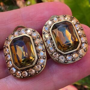 Heidi Daus Topaz Faceted Crystal Gold Tone Lever Back Earrings